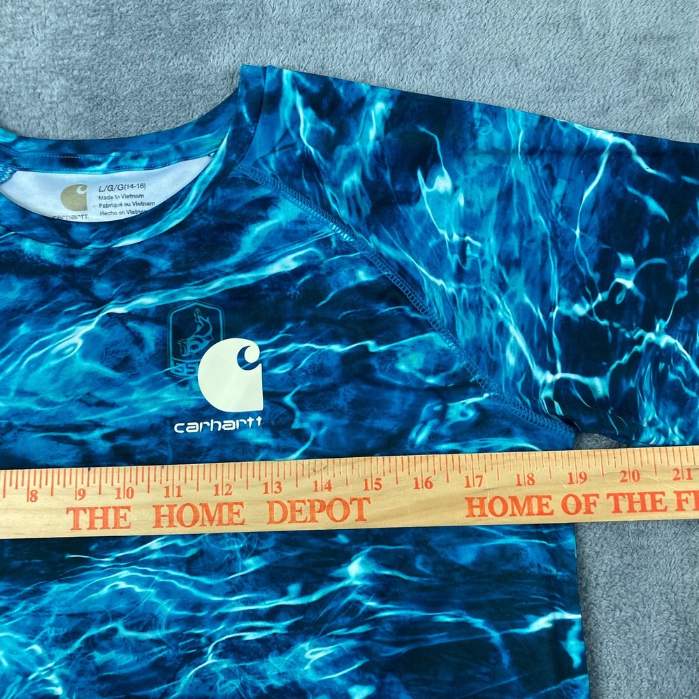Carhartt Kids L 14-16 Fishing Shirt Blue Mossy Oak Elements Aqua Performance Tee - Picture 8 of 9